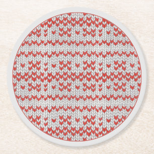 Dessous-de-verre Rond En Papier Sous-verres en papier ronds TRICOT NORDIQUE ROUGE