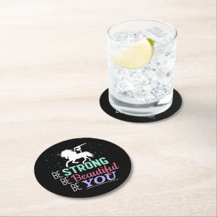 Dessous-de-verre Rond En Papier Soyez forte, belle, vous - Licorne de gymnastique