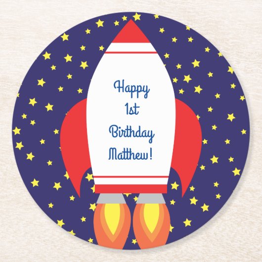 Dessous-de-verre Rond En Papier Space Rocket Ship Anniversaire (Devant)