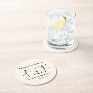 Dessous-de-verre Rond En Papier Squelette dessiné à la main en noir et blanc Joyeu