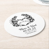 Dessous-de-verre Rond En Papier Squelette Noir Mariage Coeur Mains Cercles Doodle (Incliné)