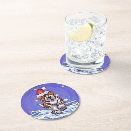 Dessous-de-verre Rond En Papier St. Bernard Christmas (En situation)