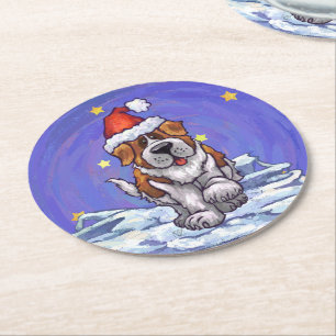 Dessous-de-verre Rond En Papier St. Bernard Christmas