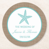 Dessous-de-verre Rond En Papier Starfish Turquoise Burlap Beach Wedding Collection (Devant)