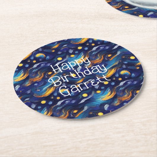 Dessous-de-verre Rond En Papier Stars Night Sky Anniversaire (Incliné)