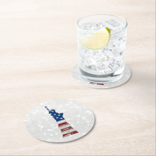 Dessous-de-verre Rond En Papier Statue de la Liberté 4 juillet Paillettes