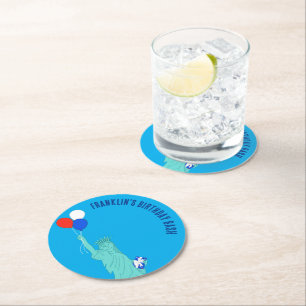 Dessous-de-verre Rond En Papier Statue de la Liberté de dessin animé patriotique p