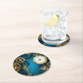 Dessous-de-verre Rond En Papier Steampunk Arrière - plan turquoise avec Gears (En situation)