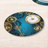 Dessous-de-verre Rond En Papier Steampunk Arrière - plan turquoise avec Gears (Incliné)