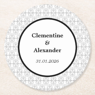 Dessous-de-verre Rond En Papier Style Art Déco élégant noir et blanc