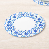Dessous-de-verre Rond En Papier Style élégant simple Fleur Bleue Blanc style (Incliné)