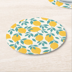 Dessous-de-verre Rond En Papier Sucré Branches de citron Motif