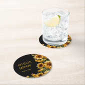 Dessous-de-verre Rond En Papier Sunflower Black Rustic Nom élégant Anniversaire (En situation)