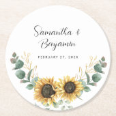 Dessous-de-verre Rond En Papier Sunflower Eucalyptus Mariage Faveur (Devant)