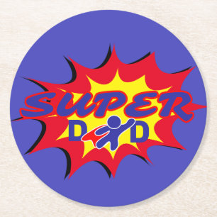 Dessous-de-verre Rond En Papier Super Hero Papa Fête des pères de livre comique