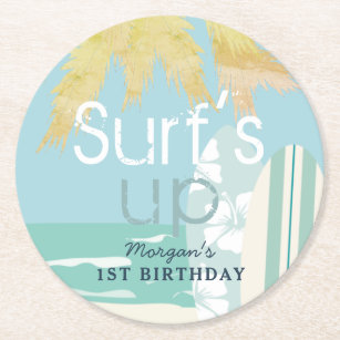 Dessous-de-verre Rond En Papier Surf Up Boy Surfboards Plage 1er anniversaire