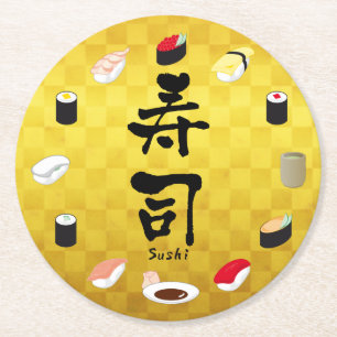 Dessous-de-verre Rond En Papier Sushi (calligraphie japonaise)