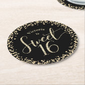 Dessous-de-verre Rond En Papier Sweet 16 Black Gold Parties scintillant Confetti C (Incliné)