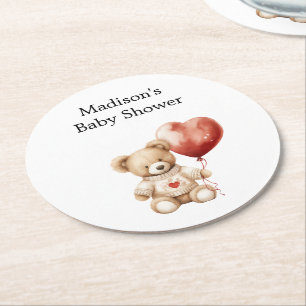 Dessous-de-verre Rond En Papier Sweet Teddy Bear Baby shower de ballon coeur