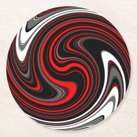 Dessous-de-verre Rond En Papier Swirl à peinture rouge noire (Devant)