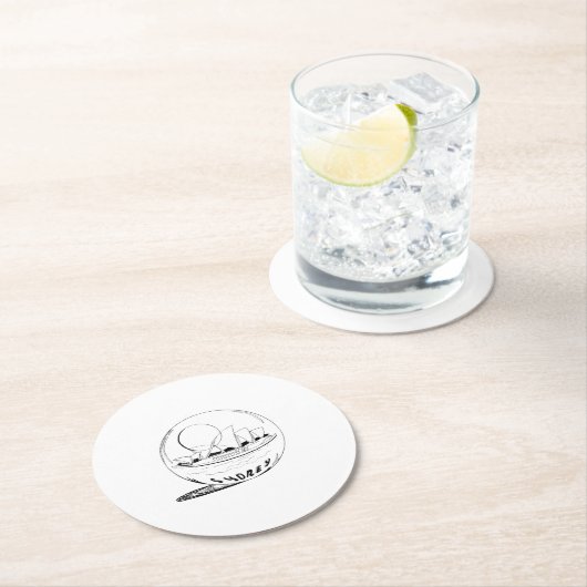 Dessous-de-verre Rond En Papier Sydney dans un globe de verre (En situation)