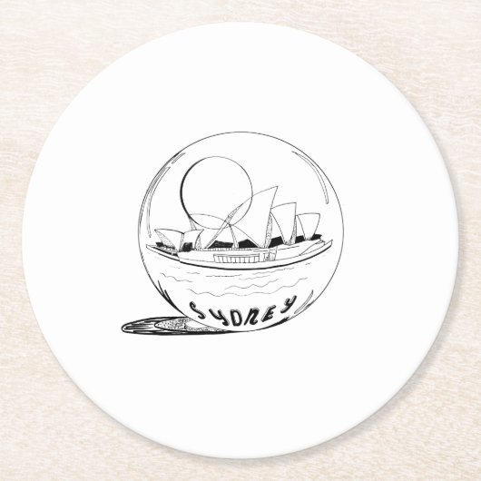 Dessous-de-verre Rond En Papier Sydney dans un globe de verre (Devant)