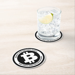 Dessous-de-verre Rond En Papier Symbole Bitcoin noir et blanc Message personnalisé