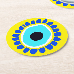 Dessous-de-verre Rond En Papier Symbole chanceux grec grec antique aux yeux mal