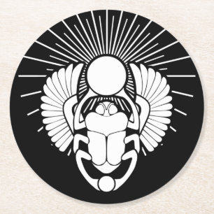 Dessous-de-verre Rond En Papier Symbole de Dieu du Scarab à ailes égyptiennes