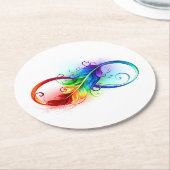 Dessous-de-verre Rond En Papier Symbole d'infini avec plume arc-en-ciel (Incliné)