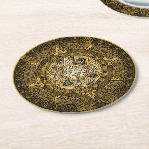 DESSOUS-DE-VERRE ROND EN PAPIER SYMBOLE D'OR DE CALENDRIER EN PIERRE SUN AZTEC
