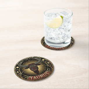 Dessous-de-verre Rond En Papier Symbole du zodiaque Taureau