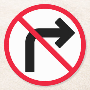 Dessous-de-verre Rond En Papier Symbole interdit de virage à droite Dessous de v