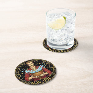 Dessous-de-verre Rond En Papier Symbole masculin du zodiaque Verseau Porteur d'Eau