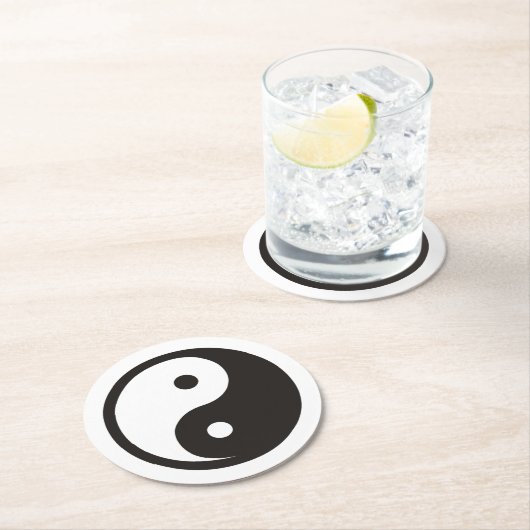 Dessous-de-verre Rond En Papier Symbole Yin Yang - tatouage solide (En situation)