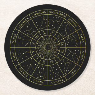 Dessous-de-verre Rond En Papier Symbole Zodiac horoscope constellations carte or