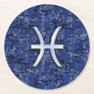 Dessous-de-verre Rond En Papier Symbole Zodiaque moderne Pisces Symbole Zodiac Nav