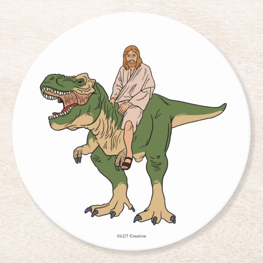 Dessous-de-verre Rond En Papier T-Rex de Jésus (Devant)