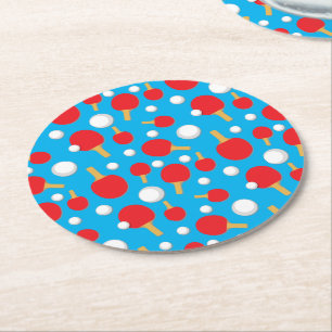 Dessous-de-verre Rond En Papier Table Tennis Bats et balles Motif sur Blue