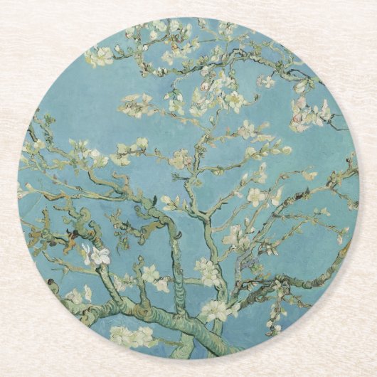 Dessous-de-verre Rond En Papier Tableau des fleurs d'amandes de Van Gogh (Devant)