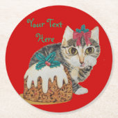 Dessous-de-verre Rond En Papier tablette gris chaton en lèche pattes noël (Devant)