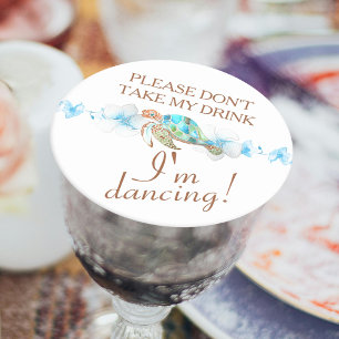 Dessous-de-verre Rond En Papier Tag de la carte de lieu de la tortue bleue verte t