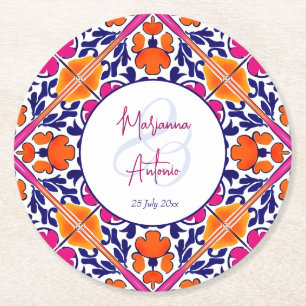 Dessous-de-verre Rond En Papier Talavera rose vintage mariage mexicain faveurs