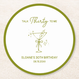 Dessous-de-verre Rond En Papier "Talk Thirty To Me" Sale Martini 30e anniversaire