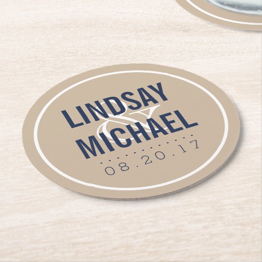 Dessous-de-verre Rond En Papier Tan moderne et Mariage de marine (Incliné)