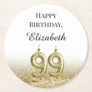 Dessous-de-verre Rond En Papier Tapis de souris pour 99e anniversaire blanc et or