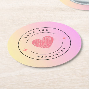 Dessous-de-verre Rond En Papier Tapis de verre Boisson Amour & Bonheur