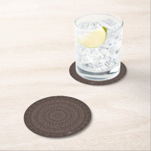 Dessous-de-verre Rond En Papier Tapis de verre marron Mandela Design HAMbyWG