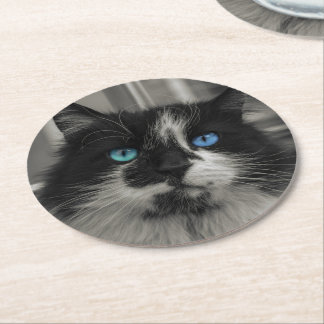 Dessous-de-verre Rond En Papier Tapis rond Azure Soul Black Cat yeux bleus