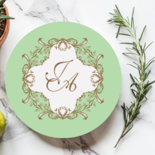 Dessous-de-verre Rond En Papier Tapisserie Baroque Menthe pour Mariage